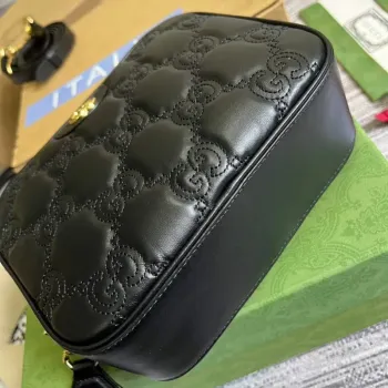 Gucci 702234 GG Matelassé Leather Shoulder Handbag Black