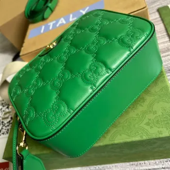 Gucci 702234 GG Matelassé Leather Shoulder Handbag Bright green