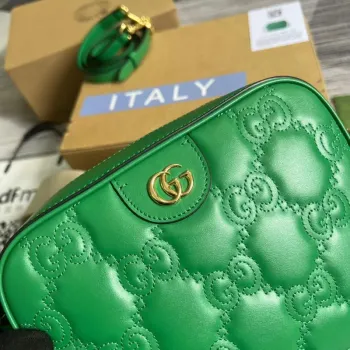 Gucci 702234 GG Matelassé Leather Shoulder Handbag Bright green