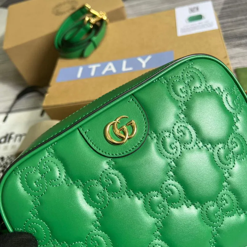 Gucci 702234 GG Matelassé Leather Shoulder Handbag Bright green