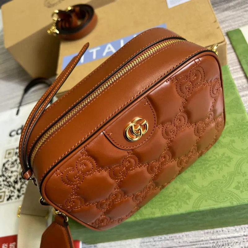 Gucci 702234 GG Matelassé Leather Shoulder Handbag Light brown