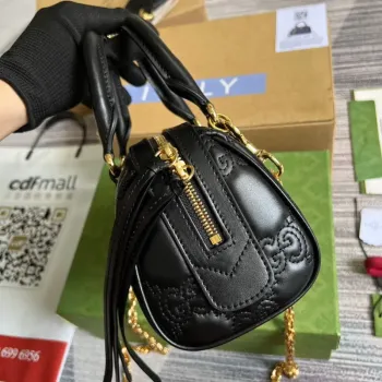 Gucci 702251 GG matelassé leather top handle bag Black