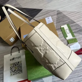 Gucci 631685 GG matelassé leather medium tote Bag White