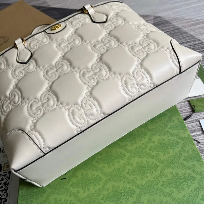 Gucci 631685 GG matelassé leather medium tote Bag White