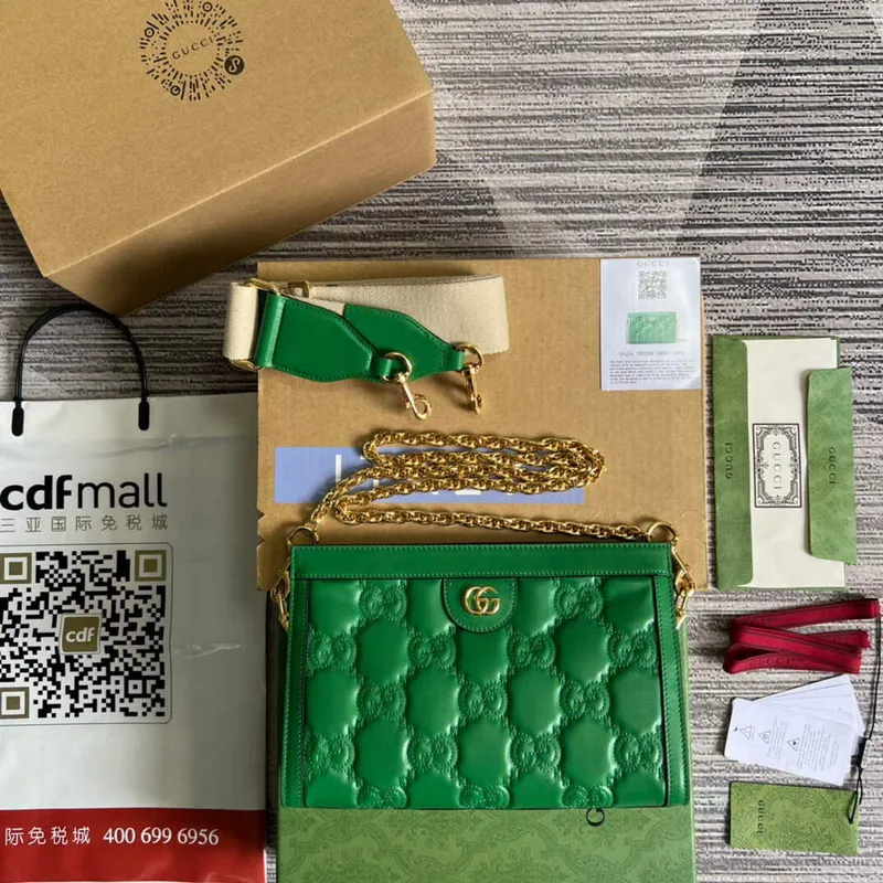 Gucci 702200 GG matelassé leather shoulder bag Green