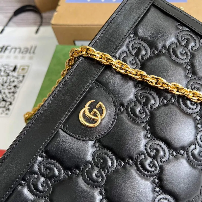Gucci 702200 GG matelassé leather shoulder bag black