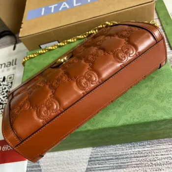Gucci 702200 GG matelassé leather shoulder bag brown