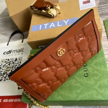 Gucci 702200 GG matelassé leather shoulder bag brown