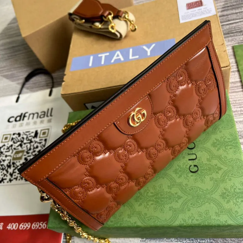 Gucci 702200 GG matelassé leather shoulder bag brown