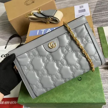 Gucci 702200 GG matelassé leather shoulder bag grey