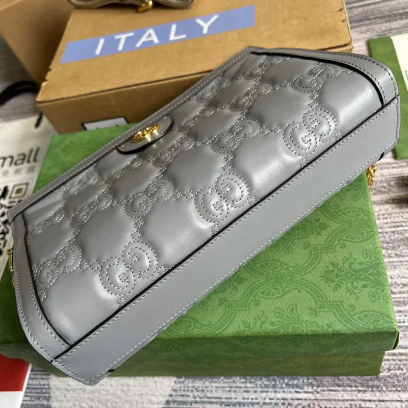 Gucci 702200 GG matelassé leather shoulder bag grey