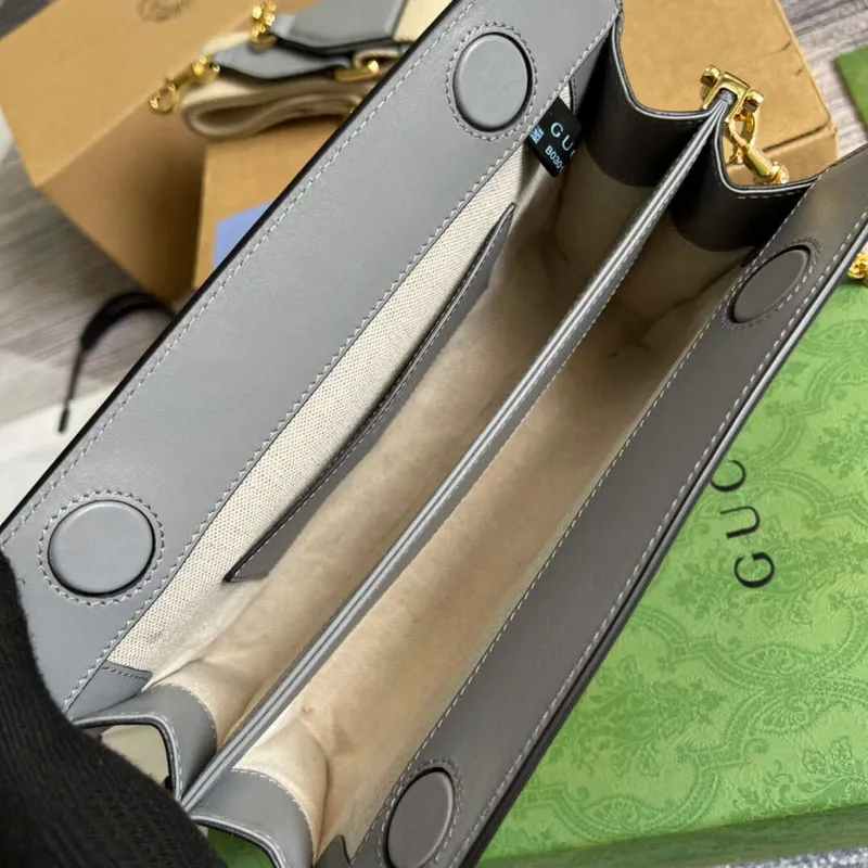 Gucci 702200 GG matelassé leather shoulder bag grey