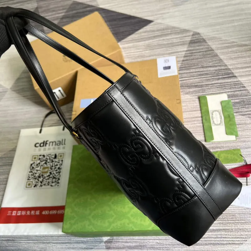 Gucci 631685 GG matelassé leather medium tote Bag Black