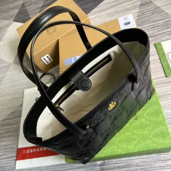 Gucci 631685 GG matelassé leather medium tote Bag Black