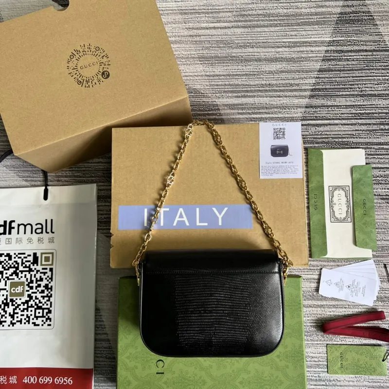 Gucci Horsebit 1955 lizard mini bag 675801 black leather