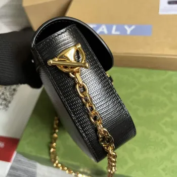 Gucci Horsebit 1955 lizard mini bag 675801 black leather