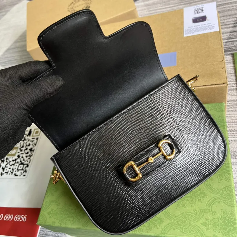 Gucci Horsebit 1955 lizard mini bag 675801 black leather