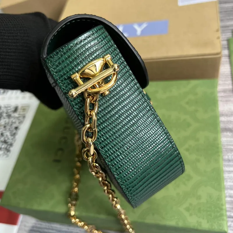 Gucci Horsebit 1955 lizard mini bag 675801 green leather