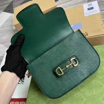 Gucci Horsebit 1955 lizard mini bag 675801 green leather