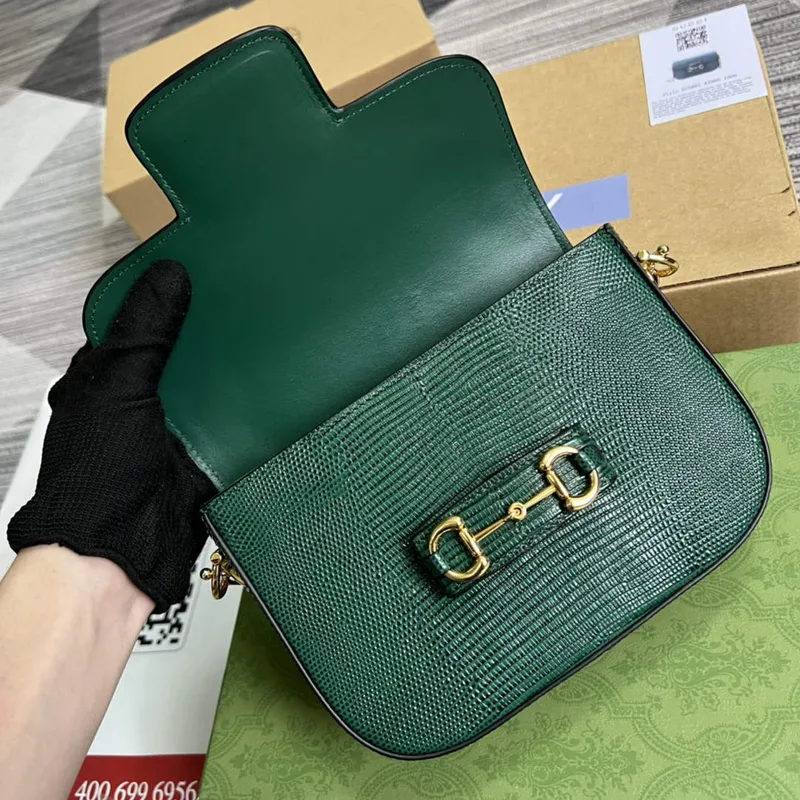 Gucci Horsebit 1955 lizard mini bag 675801 green leather