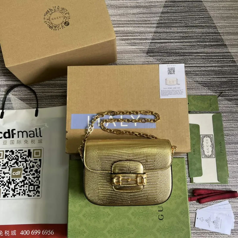 Gucci Horsebit 1955 lizard mini bag 675801 gold leather