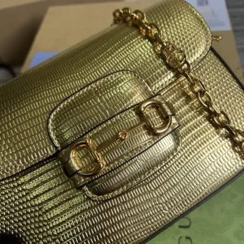 Gucci Horsebit 1955 lizard mini bag 675801 gold leather