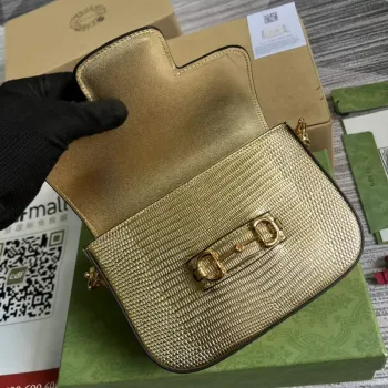 Gucci Horsebit 1955 lizard mini bag 675801 gold leather
