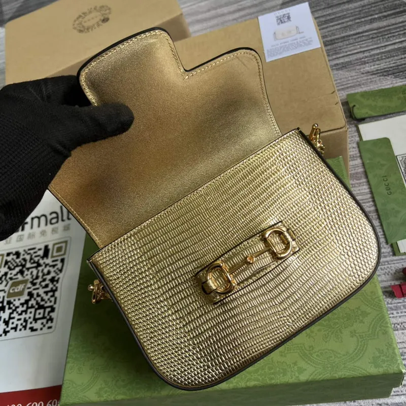 Gucci Horsebit 1955 lizard mini bag 675801 gold leather