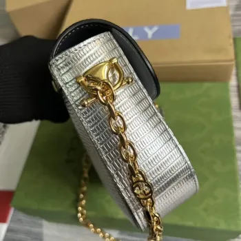 Gucci 675801 Horsebit 1955 lizard mini bag silver leather
