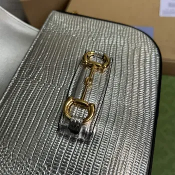 Gucci 675801 Horsebit 1955 lizard mini bag silver leather