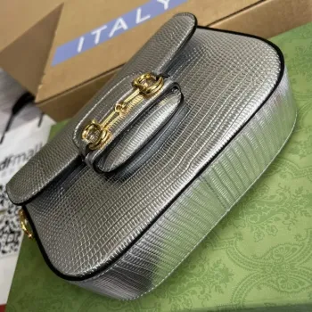 Gucci 675801 Horsebit 1955 lizard mini bag silver leather