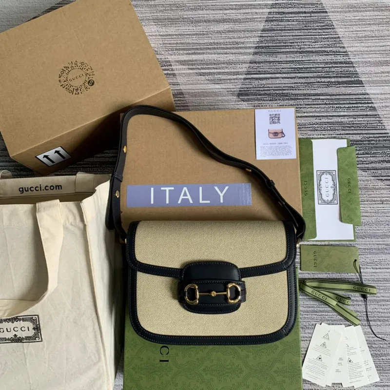 Gucci Horsebit 1955 shoulder bag Beige with 602204 black leather