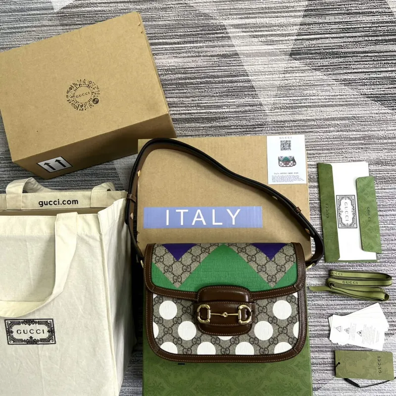 Gucci Horsebit 1955 shoulder bag Beige with 602204 brown leather