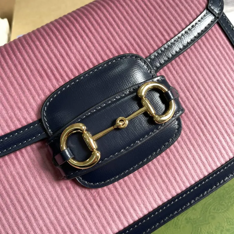 Gucci Horsebit 1955 small bag 602204 Pink corduroy