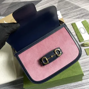 Gucci Horsebit 1955 small bag 602204 Pink corduroy