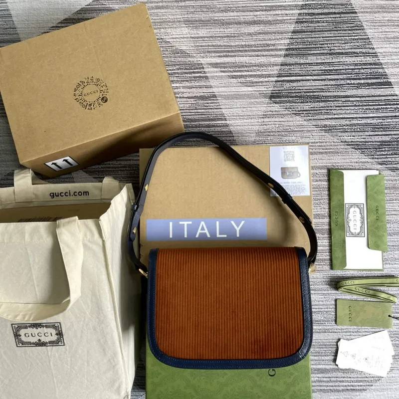 Gucci Horsebit 1955 small bag 602204 Brown corduroy