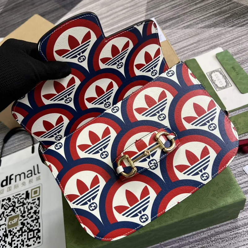 Gucci adidas x Gucci Horsebit 1955 shoulder bag 602204 blue and red leather