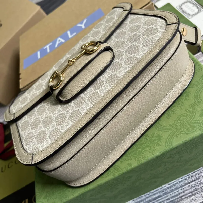 Gucci Horsebit 1955 shoulder bag 602204 beige with beige leather