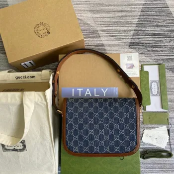 Gucci Horsebit 1955 shoulder bag 602204 blue with brown leather