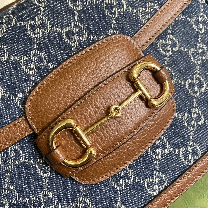 Gucci Horsebit 1955 shoulder bag 602204 blue with brown leather