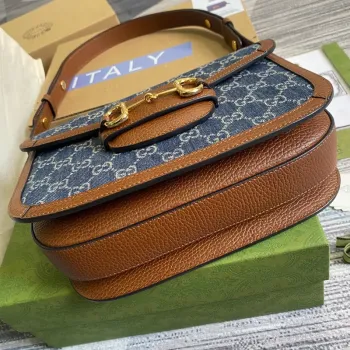 Gucci Horsebit 1955 shoulder bag 602204 blue with brown leather