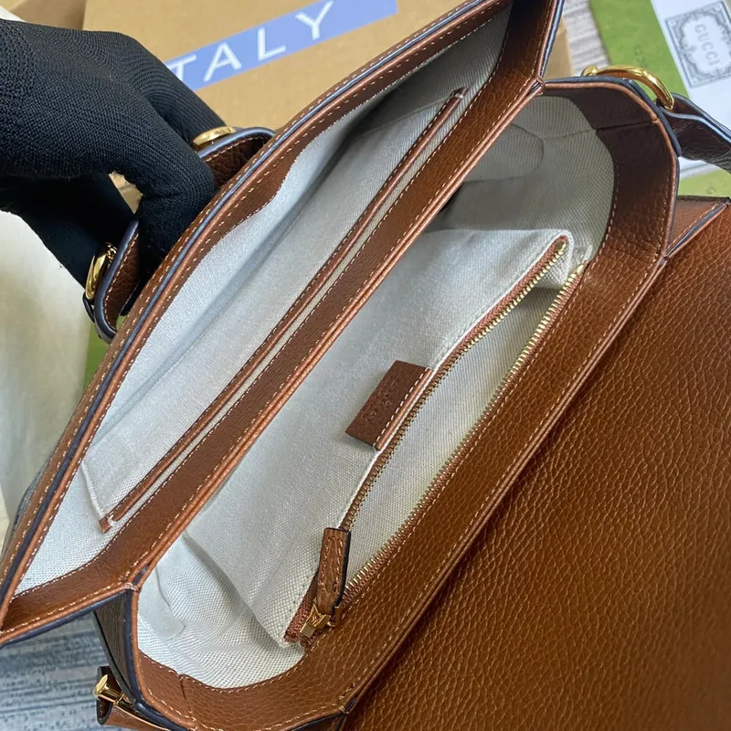 Gucci Horsebit 1955 shoulder bag 602204 blue with brown leather