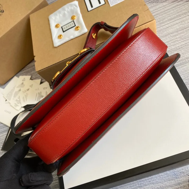 Gucci Horsebit 1955 shoulder bag 602204 Beige with red leather