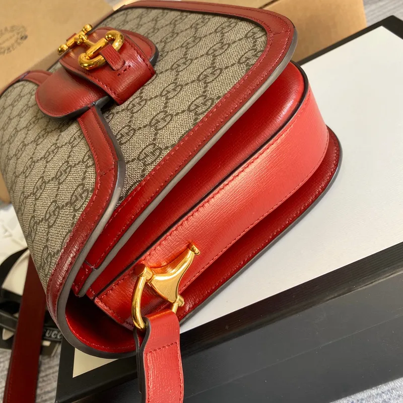Gucci Horsebit 1955 shoulder bag 602204 Beige with red leather
