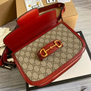 Gucci Horsebit 1955 shoulder bag 602204 Beige with red leather