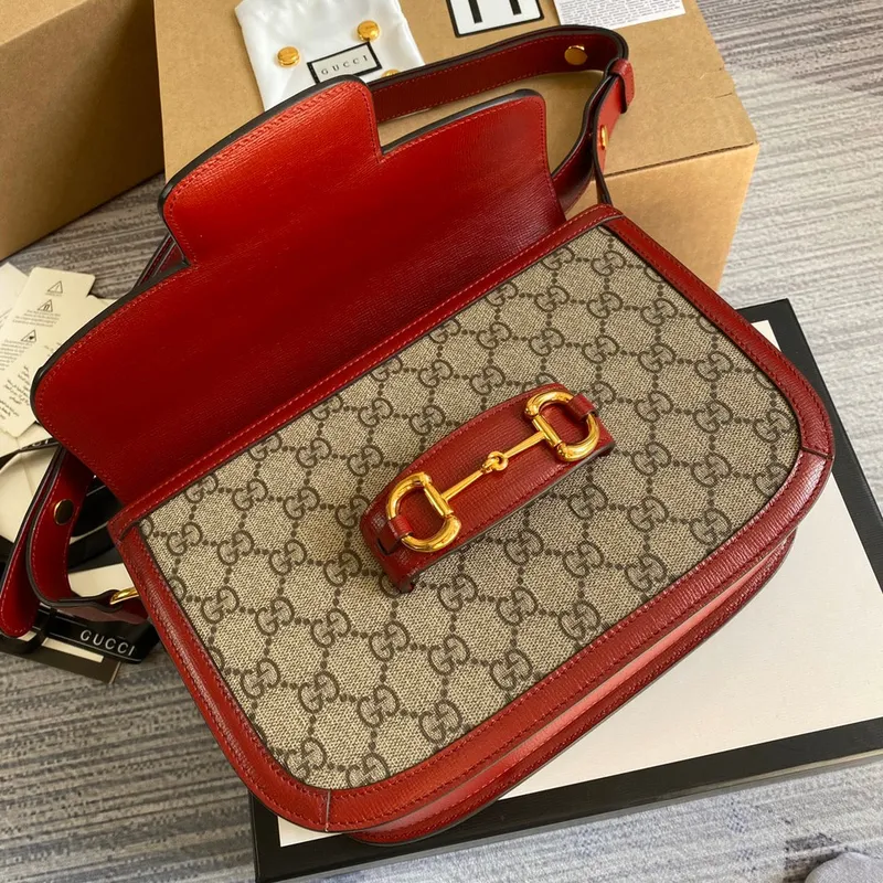 Gucci Horsebit 1955 shoulder bag 602204 Beige with red leather
