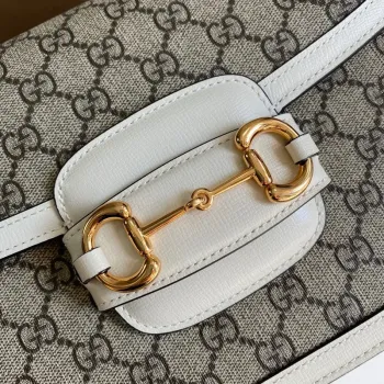 Gucci Horsebit 1955 shoulder bag 602204 Beige with white leather