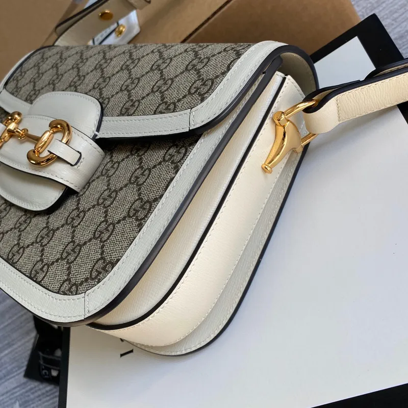 Gucci Horsebit 1955 shoulder bag 602204 Beige with white leather