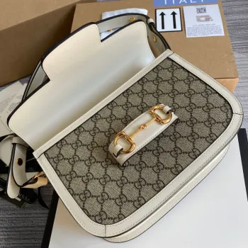 Gucci Horsebit 1955 shoulder bag 602204 Beige with white leather