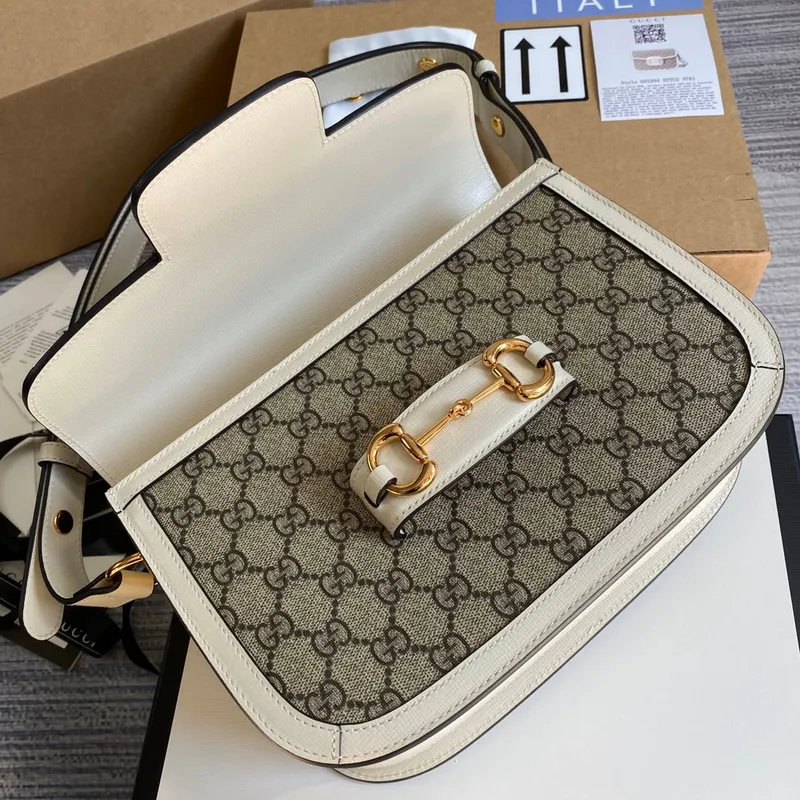 Gucci Horsebit 1955 shoulder bag 602204 Beige with white leather